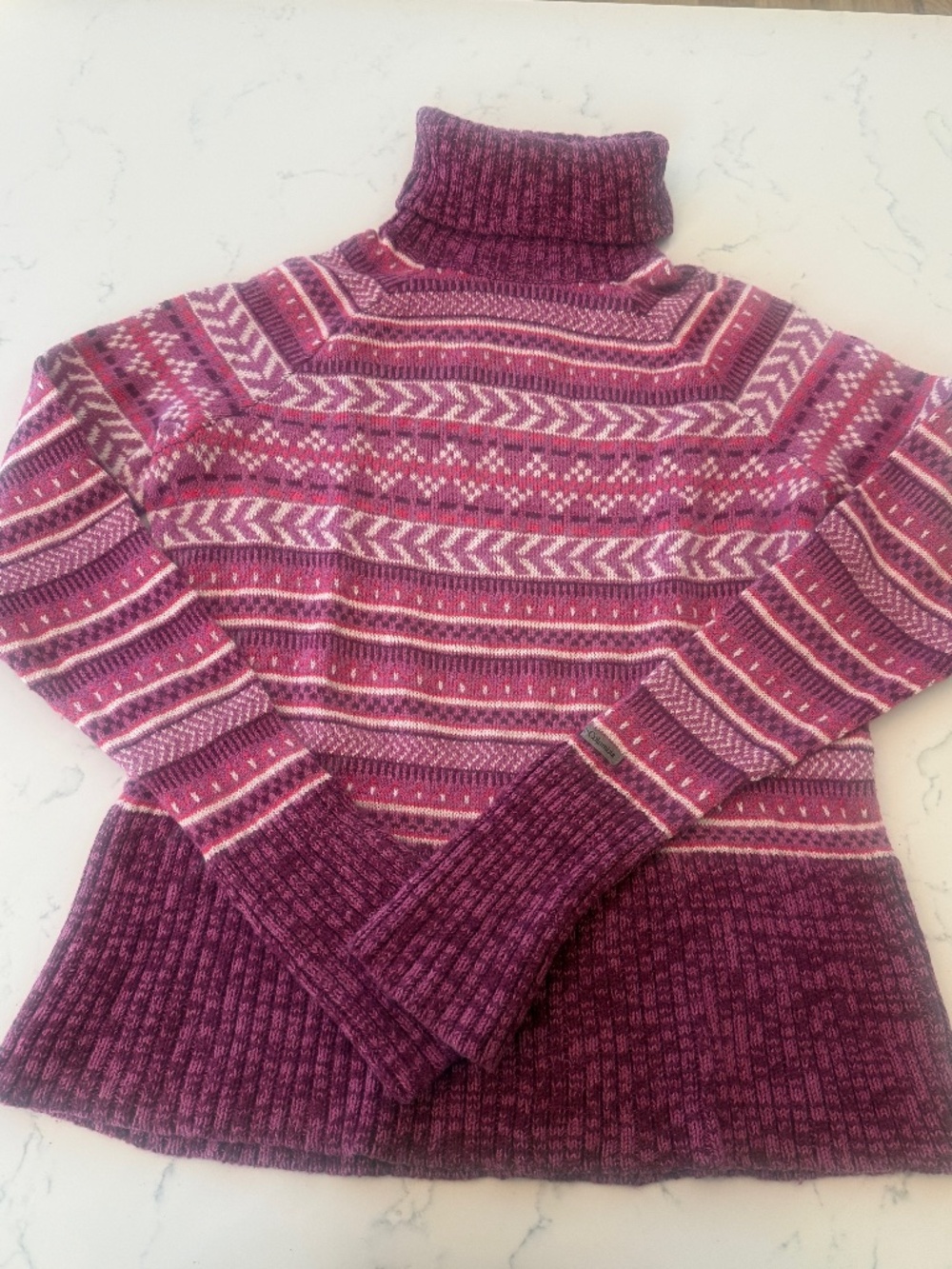 Columbia Winter Creek Fair Isle Turtleneck Sweater Women’s L Purple/Pink hiking